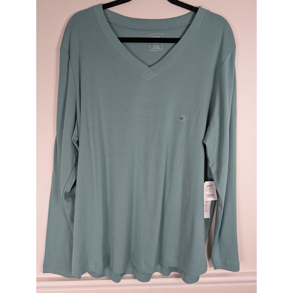 Hasting & Smith Womens Top Size 3X Green Pull Over Long Sleeve V Neck Knit